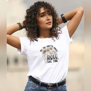 All The Pretty Girls Roll Like This White Graphic Tee Nwot! Made To Order